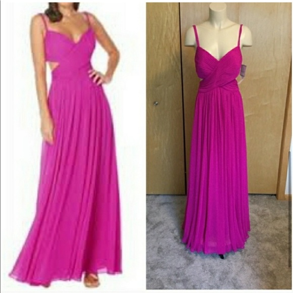 Laundry by Shelli Segal magenta cross cross gown - Picture 6 of 12